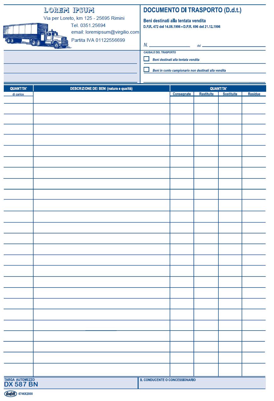 MODULISTICA NON FISCALE DOCUMENTI DI TRASPORTO TENTATA VENDITA Blocchi modulistica commerciale