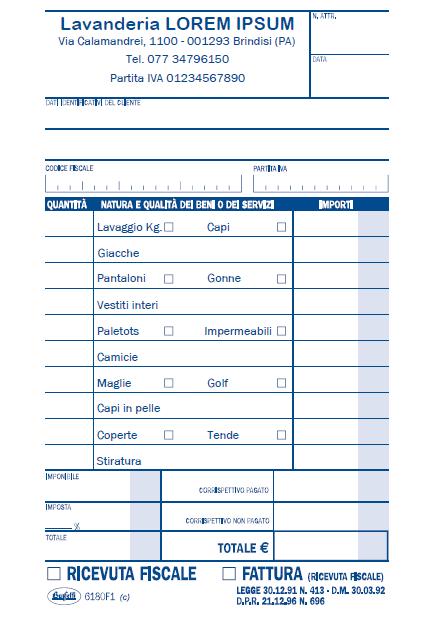 RICEVUTE FISCALI PER LAVANDERIE Ricevute fiscali in blocco carta auto copiante