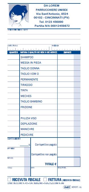 RICEVUTE FISCALI PARRUCCHIERI Ricevute fiscali in blocco carta auto copiante