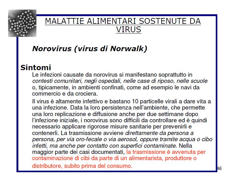 Calicivirus Virus privi di envelope ad RNA Norovirus e Sapovirus Principale causa di gastroenterite nei paesi industrializzati. Epidemie coinvolgenti tutte le età.