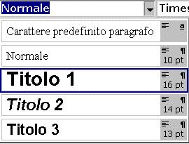 Stili: Assegnare/Rimuovere uno stile al testo Uno stile è un insieme di specifiche di formattazione a cui è stato assegnato un nome ed è stato salvato.