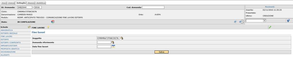 3 SCHEDA FINE LAVORI La scheda successiva è la scheda FINE LAVORI.