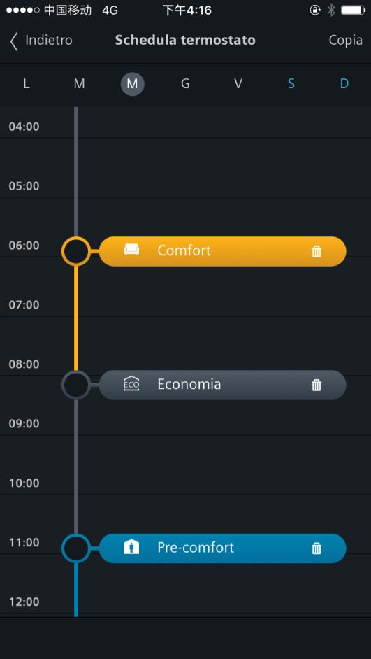 5 Temperatura ambiente 6 Diminuzione setpoint, setpoint attuale, aumento setpoint. 7 Modalità attuale (Comfort, Pre-Comfort Economy). Ora prossimo cambio mod.