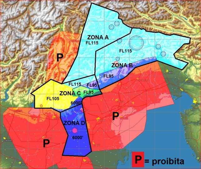 OGNUNA DELLE 4 ZONE INDIVIDUATE CONTIENE AL PROPRIO INTERNO UNO O PIU SPAZI AEREI CARATTERIZZATI DA UN LIMITE SUPERIORE CHE SARA RISPETTATO DAI CONCORRENTI PRESENTI NELLA ZONA.