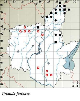 , 2012, in rosso dati antecedenti il 1968 e da confermare) Primula farinosa L.