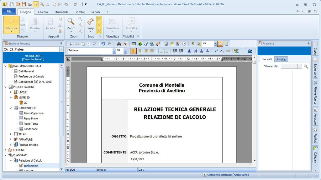 Tutti gli elaborati prodotti possono essere stampati o esportati in formati standard verso altre procedure (dxf, dwg, pdf, rtf, ecc.). Disegni e schemi grafici per la sintesi dei risultati (p.10.2 D.