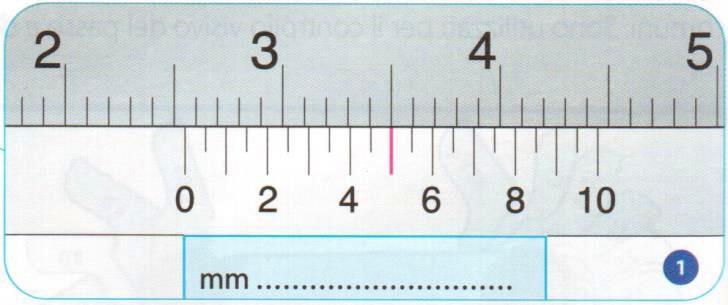 Nell esempio in figura lo 0 del nonio si trova tra 35 e 36 mm, quindi la parte intera della misura è 35 mm.