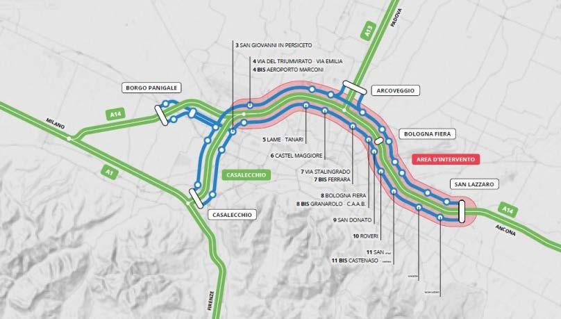 6 km Lotto 3 dell asse Lungo Savena: 2.5 km Nodo di Funo: accessibilità a Interporto e Centergross Secondo lotto del nodo di Rastignano: 1.