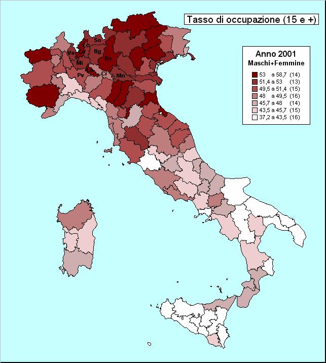 Come per il tasso di attività, anche per quello di occupazione le province lombarde sono ben posizionate tra le 103 province italiane: si colloca in nona posizione, seguita a breve distanza da