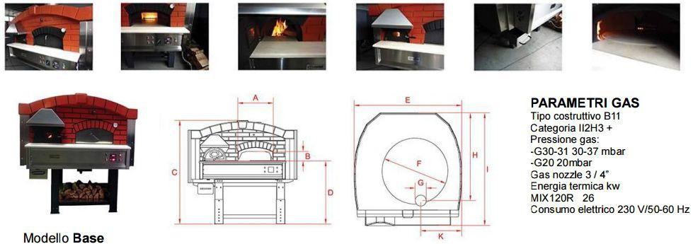 Forni per pizza a legna-gas / Serie MIX-R Questo è un forno a legna-gas con due porte frontali a base rotante, una camera di combustione a legna separata dalla superficie di cottura e un cassetto per