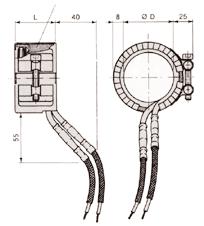 RISCALDATORI PER UGELLI RF S (CONSEGNA D A STABILIRE) Cavi flessibili lungh. mm 0. Conduttori in nichel, isolati teflon-vetro. Guaina in acciaio.