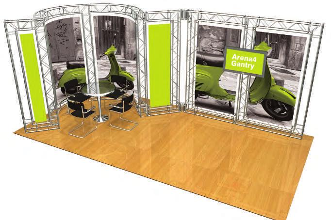 Arena 4 Gantry Soluzioni espositive modulari Il sistema Arena4 Gantry è ideale per creare stand accattivanti, showroom e punti vendita grazie alla sua varietà di componenti