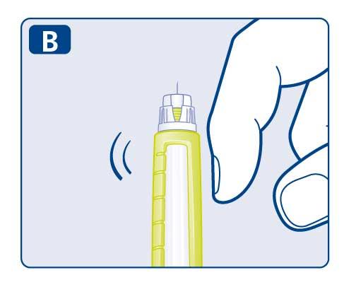 Prema e tenga premuto il pulsante di iniezione fino a quando il contatore della dose si riposiziona sullo zero. Lo 0 deve allinearsi con l indicatore della dose.