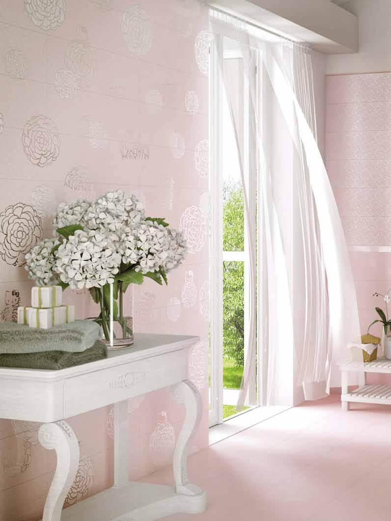 CHARMING GLAM CAMELIA IS A COLLECTION OF FINE WHITE BODY WALL TILES IN SIZE 20X60, 5 GLOSSY COLOURS WITH PASTEL SHADES: the inevitable white, the elegant taupe, the don t call me baby pink, the Lady