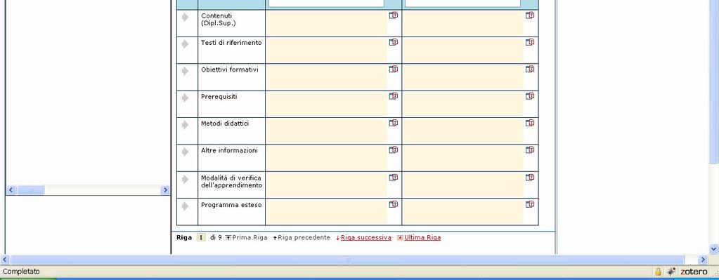 che consente l inserimento dei testi previsti. La porzione superiore contiene un riassunto delle informazioni docente e insegnamento.