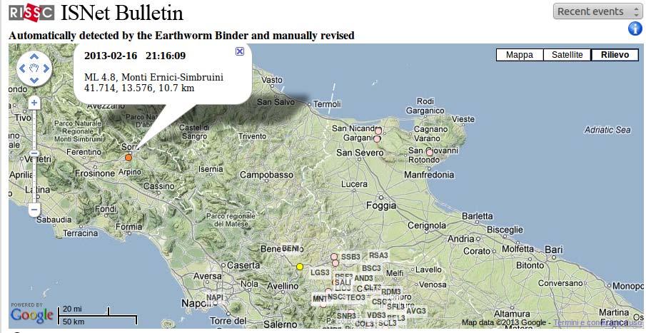 Localizzazione L evento sismico è stato registrato dalla rete sismica ISNet il 16 Aprile 2013 alle ore 21:16:09 UTC (ora locale 22:16:09.