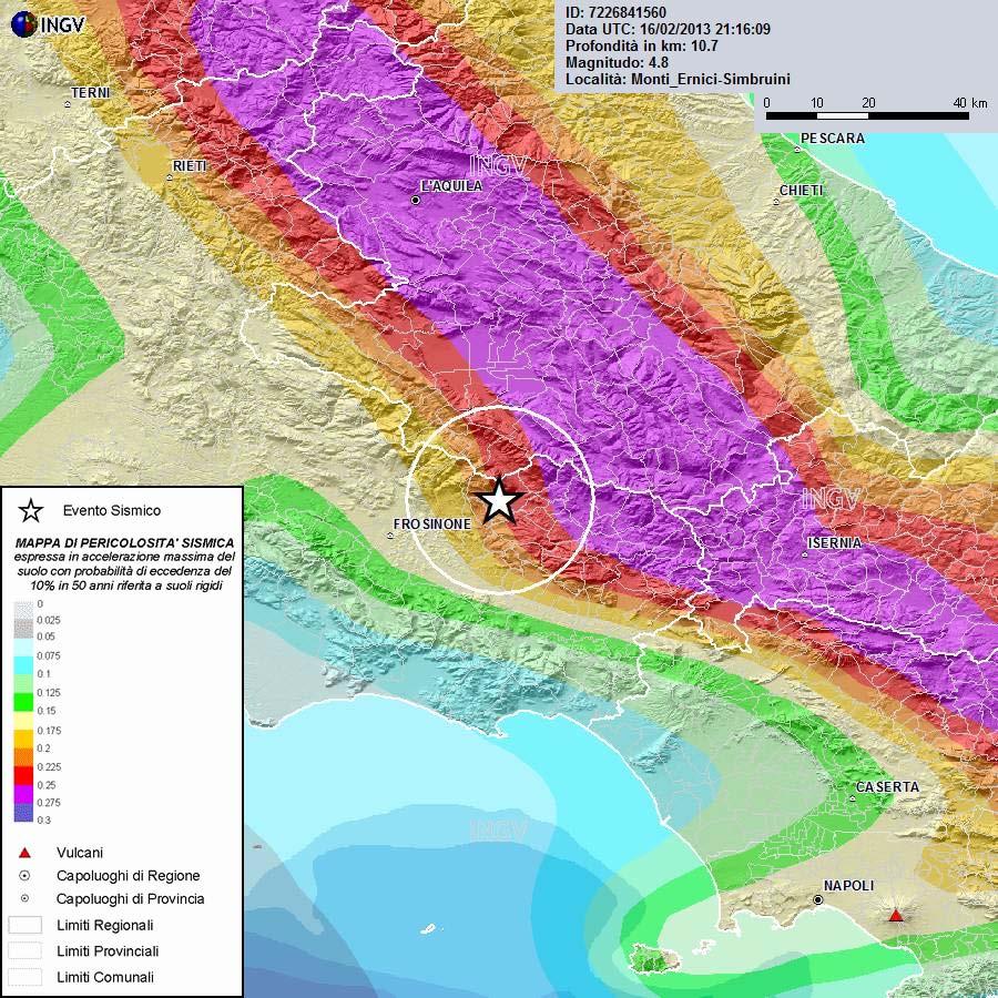 Pericolosità sismica Pericolosità sismica dell area epicentrale (GdL, MPS, 2004; rif. Ordinanza PCMdel 28 aprile 2005, n.3519, All.