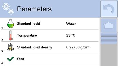 5.6.1 Richiamo del metodo Corpo solido ed inserimento dei parametri di liquido ausiliare Al fine di selezionare il metodo Corpo solido premere il