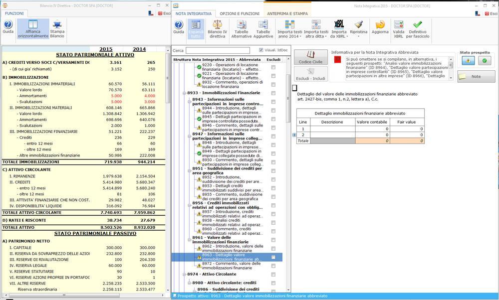 Nota Integrativa e Bilancio affiancati nel layout di lavoro Importazioni da file xbrl Nella Nota Integrativa in Bilancio Europeo GB è possibile importare da file xbrl anche i testi.