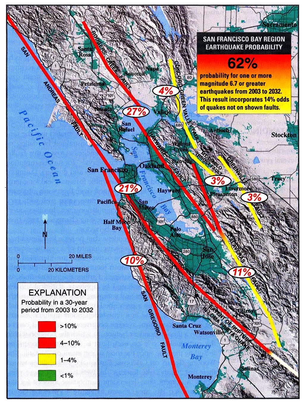 Probabilità di uno o più terremoti con M>6.