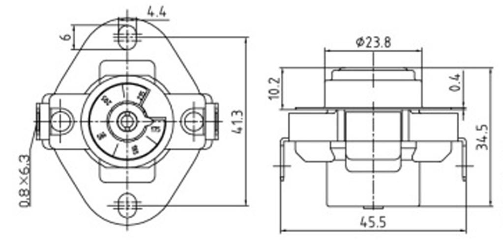 Temperature ranges: - Bakelite: auto 0+140 C, manual reset 30-140 C Tolerance: - Min. ±3 C Standard ±3 C - Min.