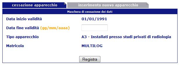 la data 3 maggio 1984 deve essere digitata nella forma 03/05/1984) e procedere alla conferma del dato digitato selezionando il tasto Registra.