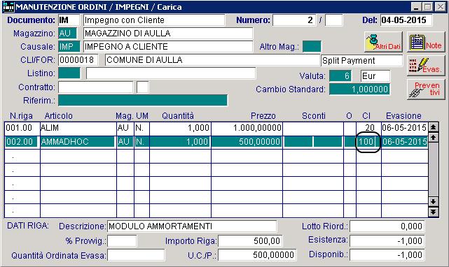 AD HOC WINDOWS DOCUMENTI SPLIT PAYMENT Per l articolo AMMADHOC, invece, viene proposto il codice Iva specificato nell