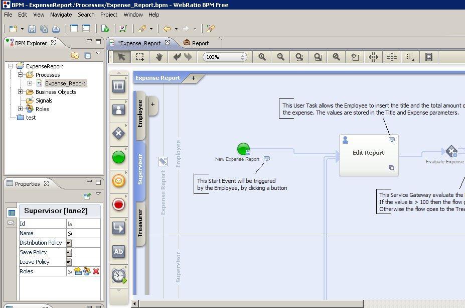 Ecco come appare il BPM Editor all apertura del processo 3. Pubblicare il processo: Publish process.