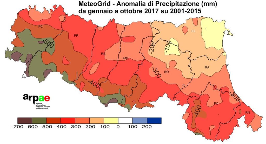 Confronto con il clima (mm) (2001-2015) Rispetto alle medie 2001-2015 si stimano carenze