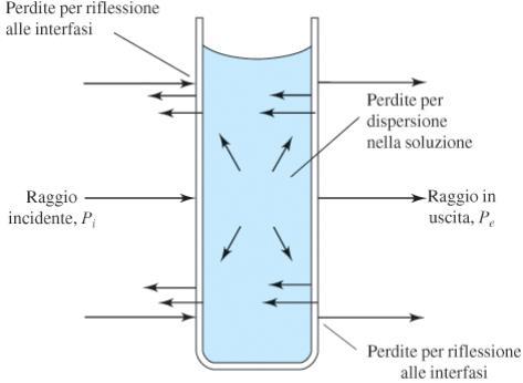 Perdite di segnale dovute alla cuvetta L intensità della radiazione incidente la cuvetta subisce attenuazione a seguito di fenomeni ottici parassiti quali la riflessione e la dispersione: Per questo