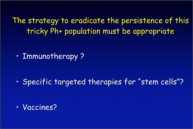 The strategy to eradicate the persistence of this tricky Ph+ population must be