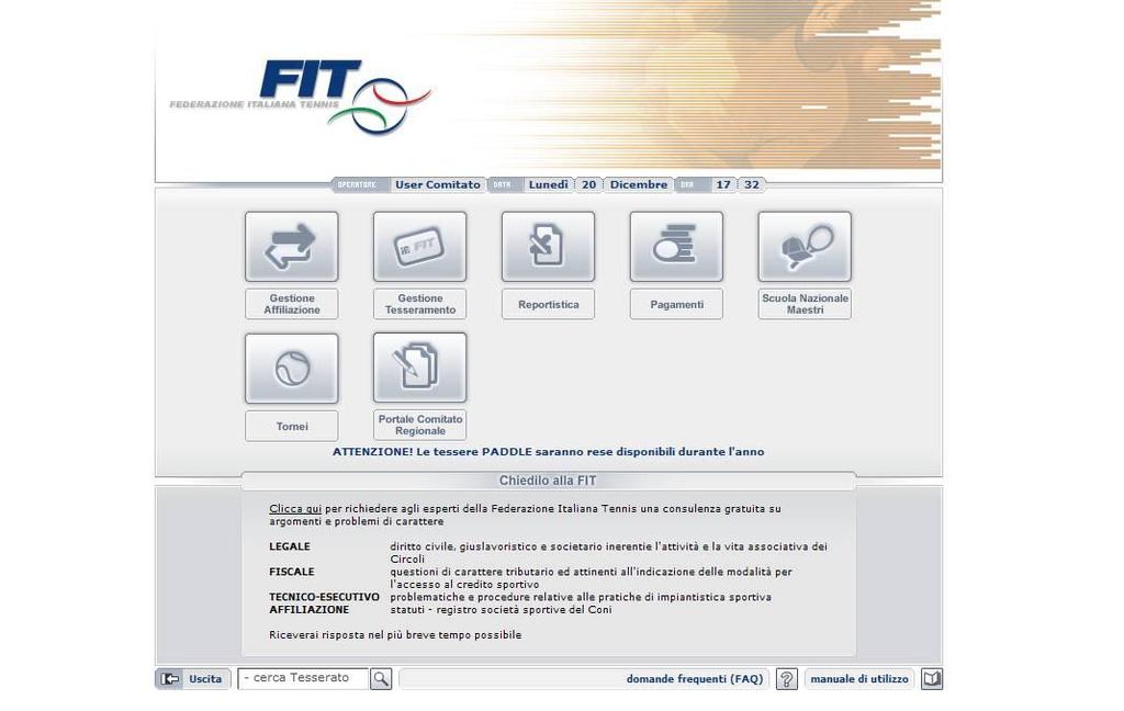 Cliccare sul bottone Tornei per accedere al sistema di