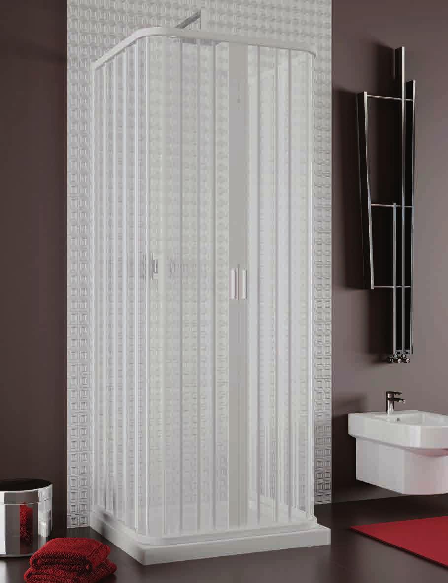 box pvc 36 Tre lati FINITURA PROFILI VETRO PVC bianco pannelli in PVC monoparete 185 cm - Apertura centrale a soffietto - Scorrimento su cuscinetti posti