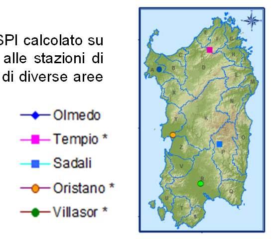 Andamento mensile SPI su,, e mesi I grafici raffigurano l andamento mensile dei valori dell Indice SPI calcolato su finestre temporali di,, e mesi.