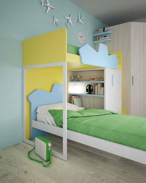 SALVASPAZIO 3 2 SPAZIO: 12m 2 3600 3350 Elementi: Letto a castello / Letto Alby / Maniglie T86-T87 / Sedia Coral su ruote Tessuto 301 Melone Items: Bunk Bed / Alby bed / House T86 -T87 handle/ Coral