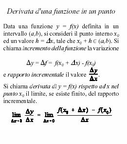 Modulo 4: Derivate 1) Derivata d una funzione in un punto 2) Derivabilità a destra e a sinistra 3)