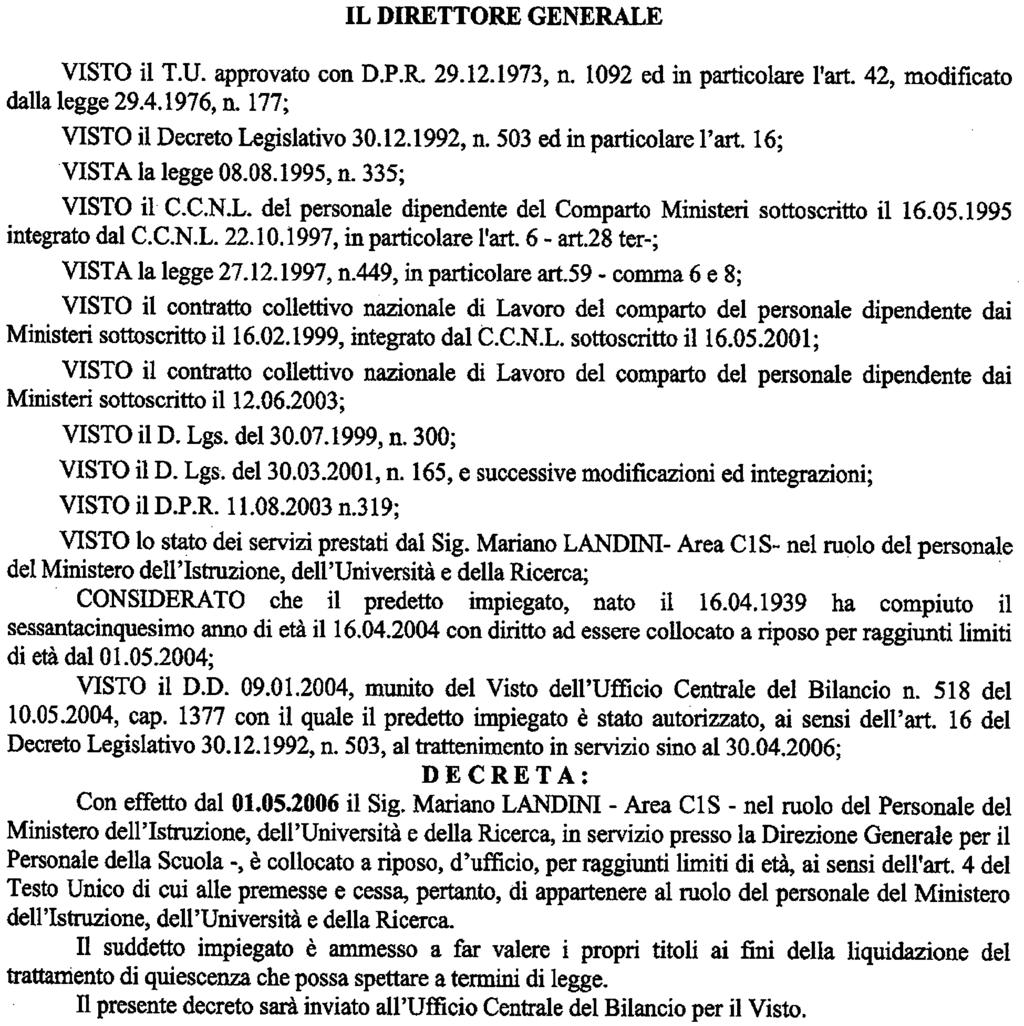 (D.D. 20 dicembre 2005 - Visto e registrato all'ufficio centrale del