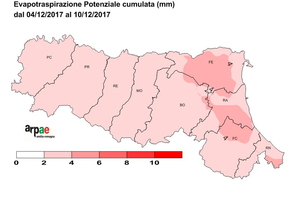 Piogge previste nei giorni da lunedì 4 a domenica 10 dicembre 2017 (prodotto