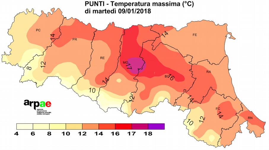 avuto nella giornata di martedì 9 con valori fino a 16 C (circa 8-9 C oltre la norma).