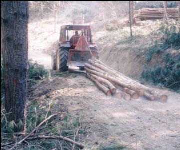 Concentramento ed Esbosco Esbosco con trattore munito di verricello Individuati i tronchi da concentrare, l operatore provvede ad agganciarli e, terminata tale fase, tramite segnali manuali o