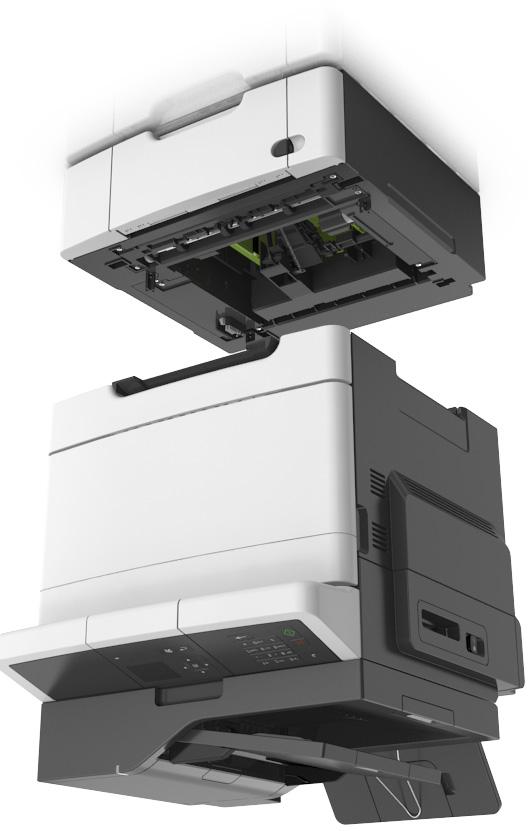 Impostazione della stampante aggiuntiva 24 3 Allineare la stampante al vassoio doppio da 650 fogli e abbassare la stampante fino a bloccarla in posizione.