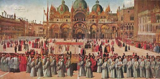 Processione in Piazza San Marco, dipinto di Gentile Bellini ro i quali si sono liberati dal giogo del Valentino e che hanno giurato fedeltà a Venezia, ma anche tra coloro che sulle torri dei castelli
