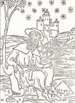 Astrologo (stampa del XV secolo) la sua orbita in remote regioni del cielo.