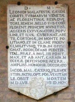 Cesena, Convento dell Osservanza: lapide di Leonida Malatesta (1557) tagiato, anche se per fortuna in forma lieve.