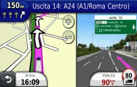 Risoluzione 480 x 272 pixels, differenziati (auto/camion) modificabili dall'utente Indicatore grafico della corsia corretta per il percorso selezionato su strade multi corsia Immagini fotorealistiche