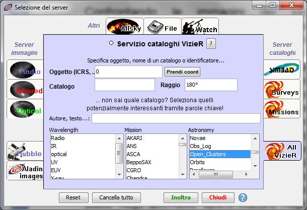 Nel panello di selezione del server (nella colonna di destra) selezioniamo All Fig. 7: Le tre immagini degli ammassi globulari M4, M13 e M15 visualizzate in Aladin con i corretti livelli di zoom.