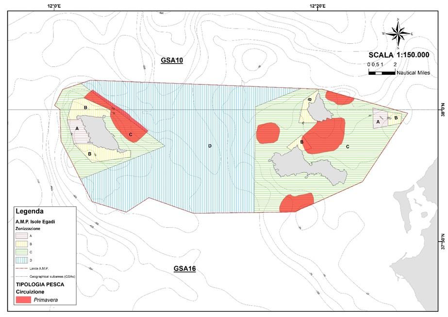 Fig. 4 Distribuzione spazio-temporale della pesca a circuizione operante nella AMP Isole Egadi.