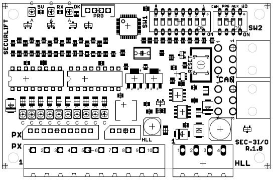 SEC-3I/O scheda espansione SEC-3I/O è la scheda di interfaccia per chiamate di cabina (utilizzata oltre i 16 servizi) o per funzioni speciali. Ogni scheda raccoglie 8 chiamate.