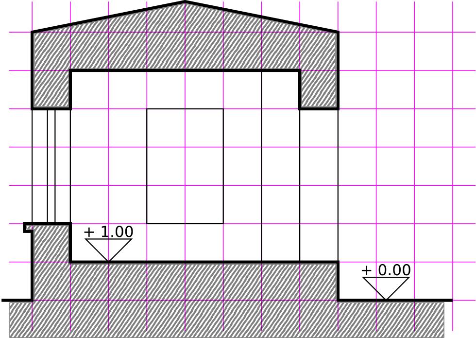 Questo simbolo indica la quota del pavimento rispetto ad un piano di riferimento (di solito l'esterno); in questo caso il pavimento è posto a +1 rispetto all'esterno (dove è posta la