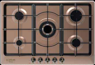 supports Front controls to enjoy a wider cooking surface 5 burners: 1 powerful triple ring burner for fast heating-up, 1 rapid for high-heat cooking, 2 semi-rapid for intense and long-lasting